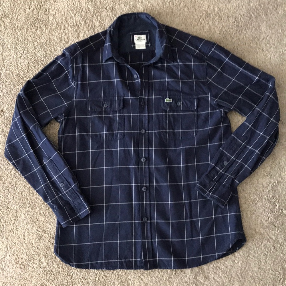 Navy Blue plaid Lacoste men’s collared shirt